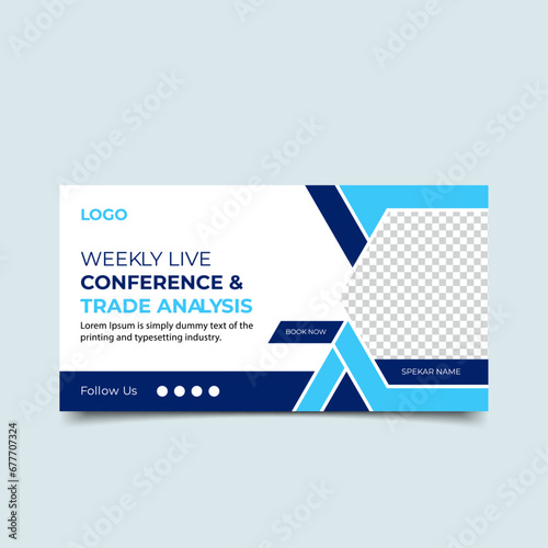 Business Conference online live webinar banner invitation post template,Conference web banner or social media horizontal banner design.online Business webinar invitation banner design