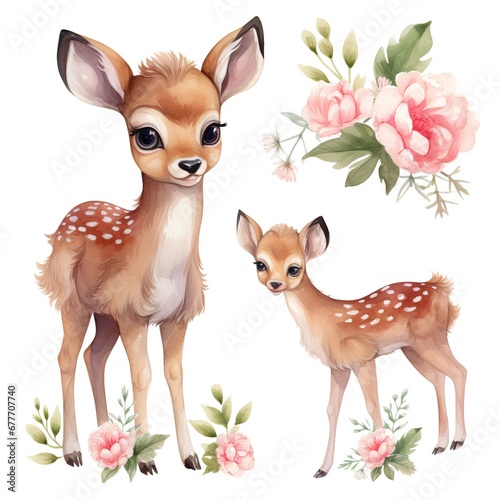 a group of deer and flowers © Man888