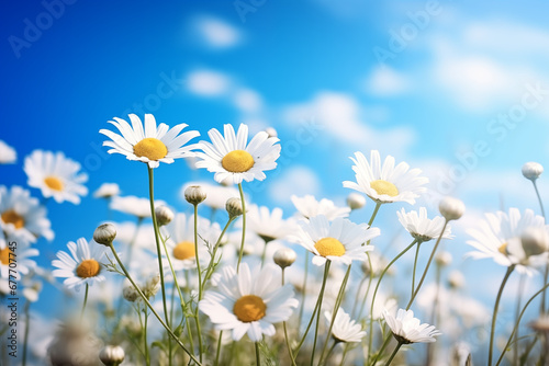 blooming daisies against the sky