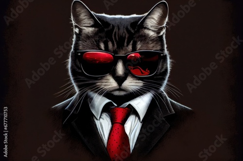 Cool Cat with Shades and a Classy Tie Generative AI