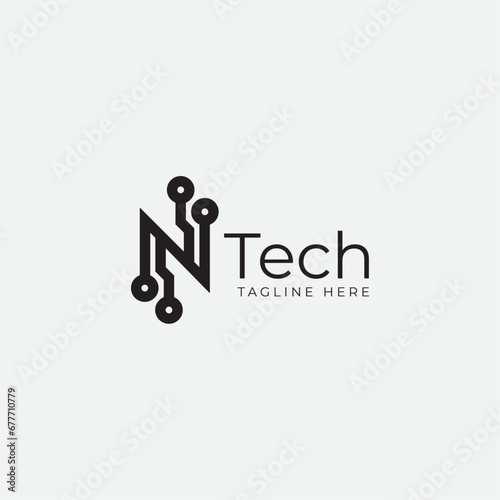 N letter and Technology logo design icon minimal and clean