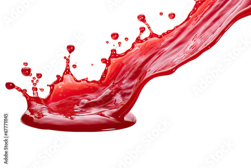 Red berry Jam splash with little bubbles fruit syrup isolated on transparent background, Fruity strawberry sauce, liquid fluid element flowing, red juice swirl. photo