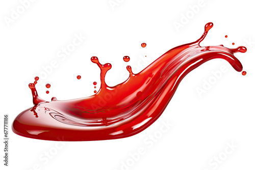 Red berry Jam splash with little bubbles fruit syrup isolated on transparent background, Fruity strawberry sauce, liquid fluid element flowing, red juice swirl. © TANATPON