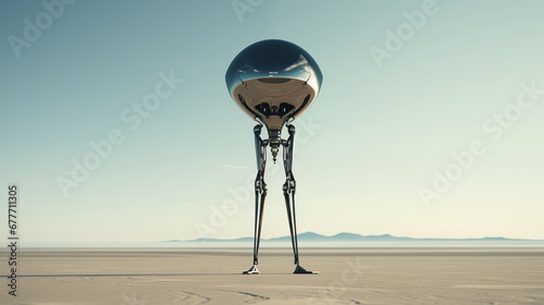 Minimalistic Futuristic Droid in Distant Cinematic Shot generative AI photo