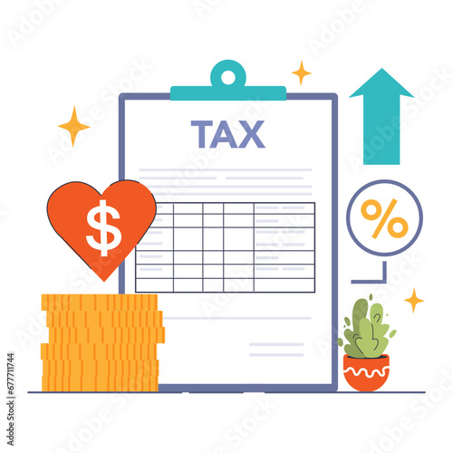 Tax optimization. Financial efficiency, budgeting and economy idea. Taxes planning, declaration preparing and calculation. Flat vector illustration