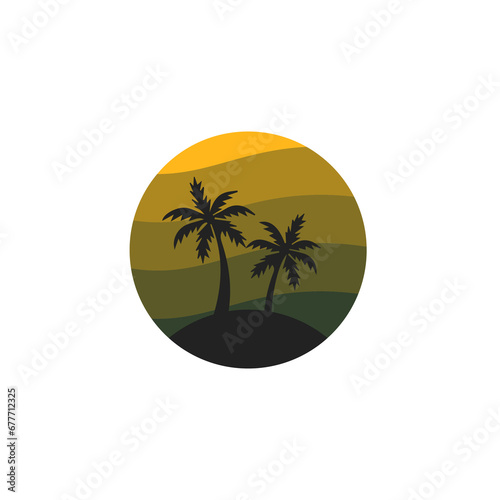 Retro palm tree with  ulticolored sun shine