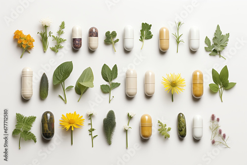 pills made of herbs and flowers photo
