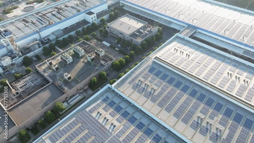 solar panels on factory rooftop photo