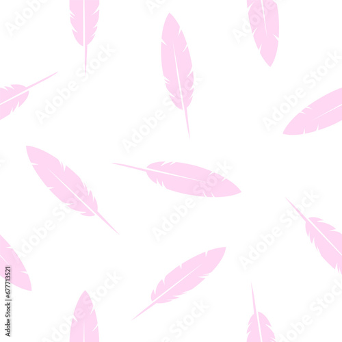 Bird Feathers- seamless pattern  pink and white background  design element