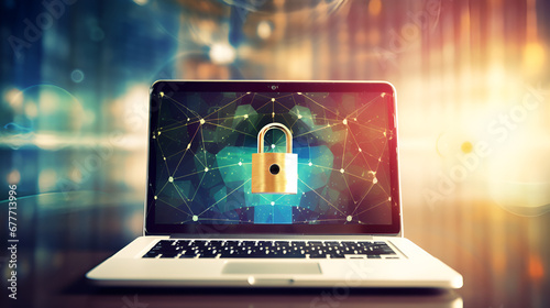 Locked Laptop: Ensuring Data Security,Padlock on Screen: Cybersecurity Concept,AI Generative  photo