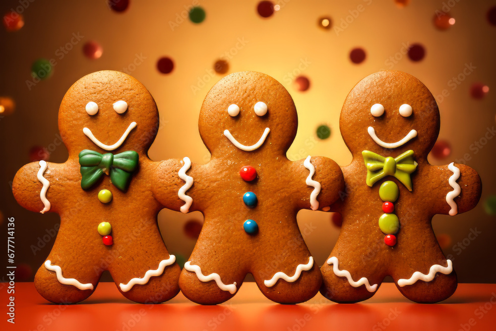 Cartoon Funny Gingerbread People.  Generated Image.  A digital rendering of a group of funny gingerbread people decorated for Christmas.