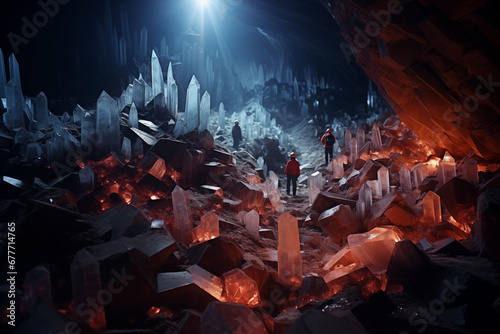 cavers in a cave with huge crystals