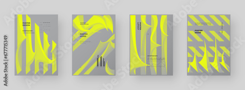 Abstract set Placards, Posters, Flyers, Banner Designs. Vertical A4 format. Colorful 3d form composition Polyhedral simple 3D shapes.