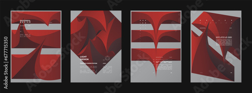 Abstract set Placards, Posters, Flyers, Banner Designs. Vertical A4 format. Colorful 3d form composition Polyhedral simple 3D shapes.