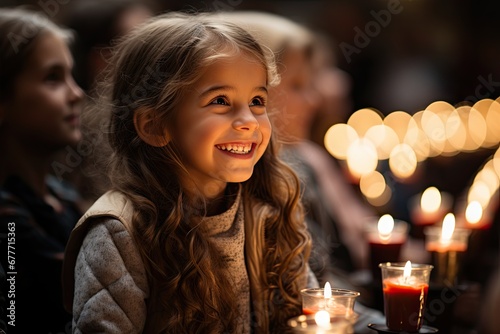 Girl smiling with Christmas choir in church photo