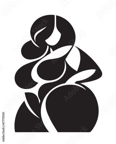 Silhouette of a curvy woman in cubism style. Black on a white background. Simple vector illustration photo