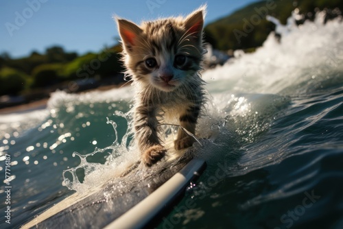 Feline's Adventure on a Surfboard Generative AI