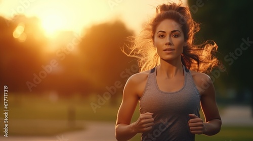 A beautiful and strong young woman Jogging in the park For health and exercise