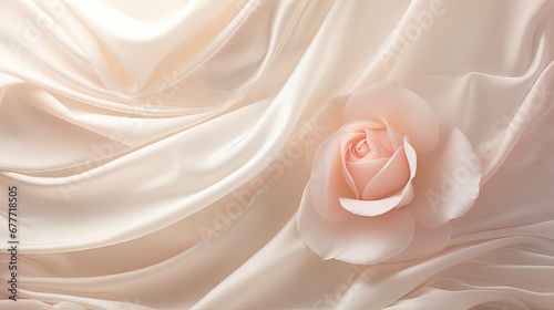  a close up of a pink rose on a white satin background with a pink rose in the center of the image and a pink rose in the middle of the image.  generative ai photo
