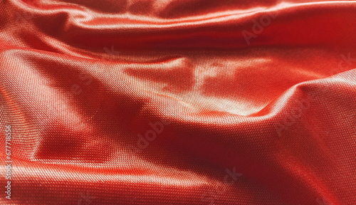 Texture red linen fabric, crumpled linen background