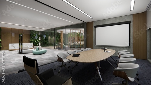 Interior Empty Modern Loft Office open space modern office footage.Modern open concept Lobby and reception area meeting room design.3d Rendering interior walk through.