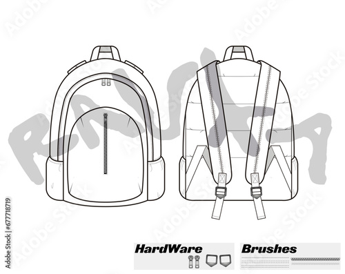 backpack bag flat technical drawing