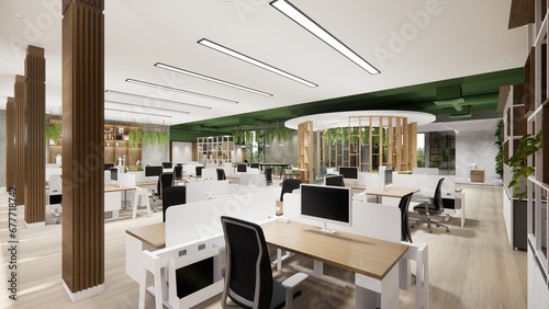 Interior Empty Modern Loft Office open space modern office footage.Modern open concept Lobby and reception area meeting room design.3d Rendering  interior walk through.