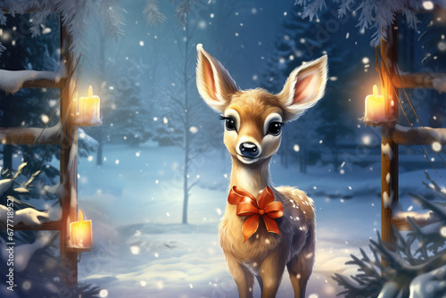Christmas deer in the forest generative ai © GHart