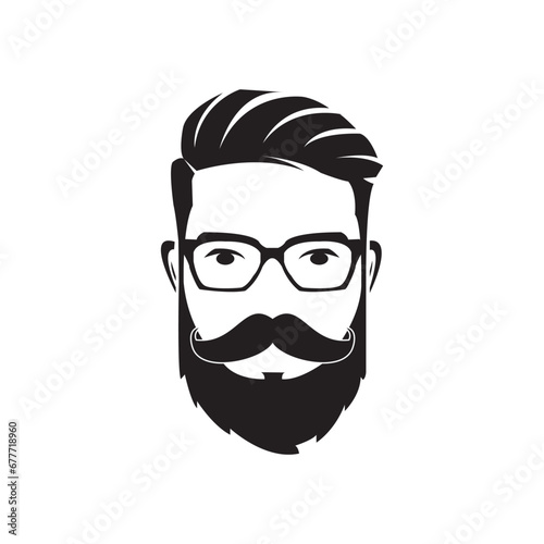 Bearded men face, hipster character. Man's Face With Beard. Black And White Vector Object.
