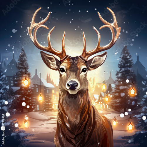 Christmas deer in the forest generative ai