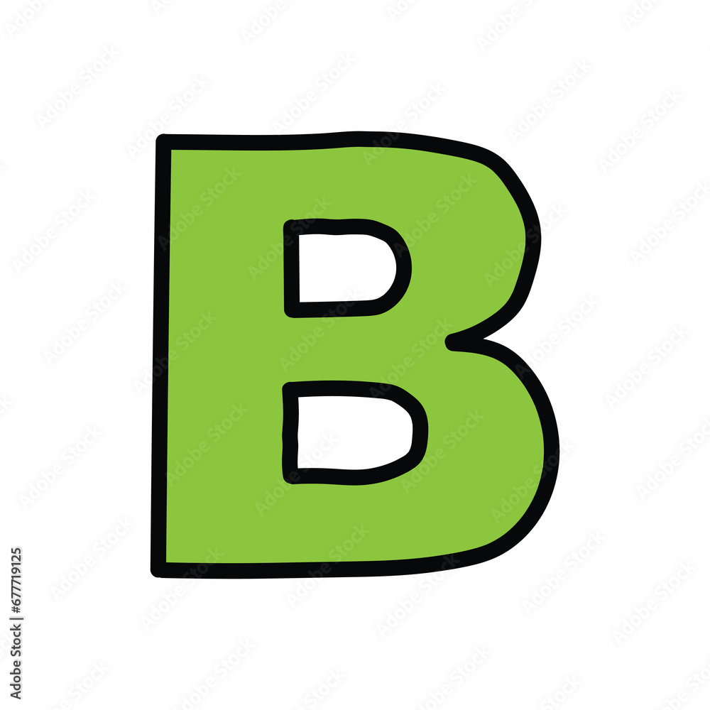 Hand-drawn cartoon doodle green letter B on a white background. Hand-drawn cartoon doodle green letter B on a white background.
