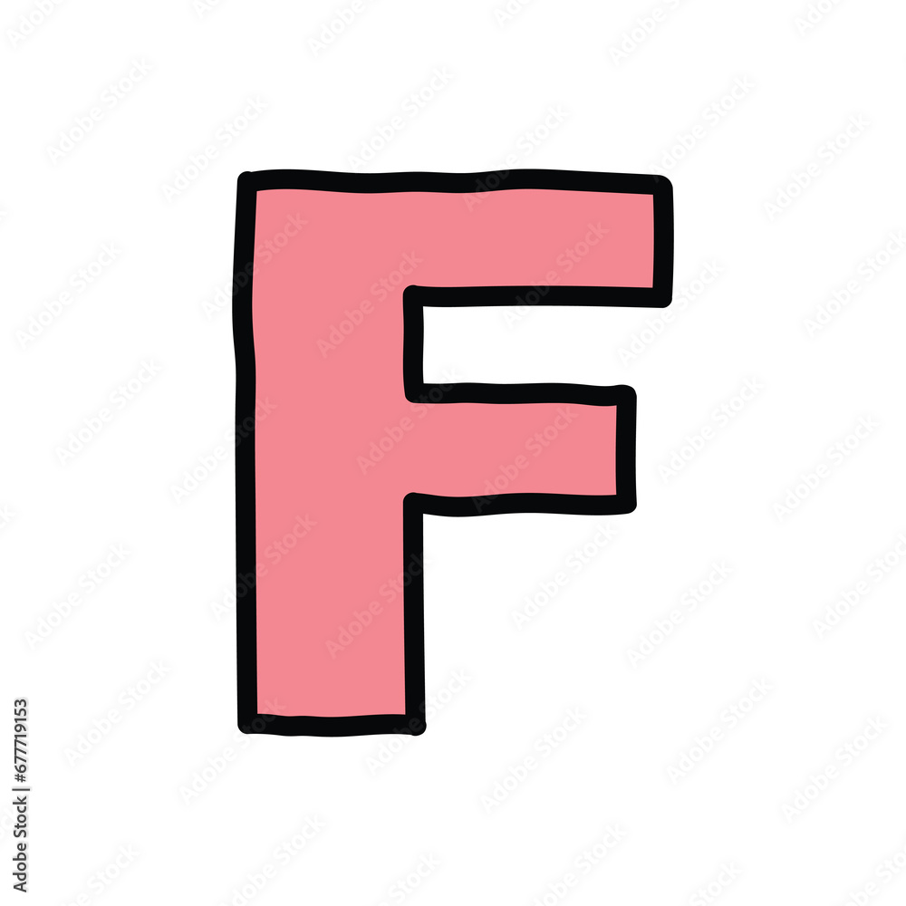 Hand-drawn cartoon doodle pink letter F on a white background. Hand-drawn cartoon doodle pink letter F on a white background.