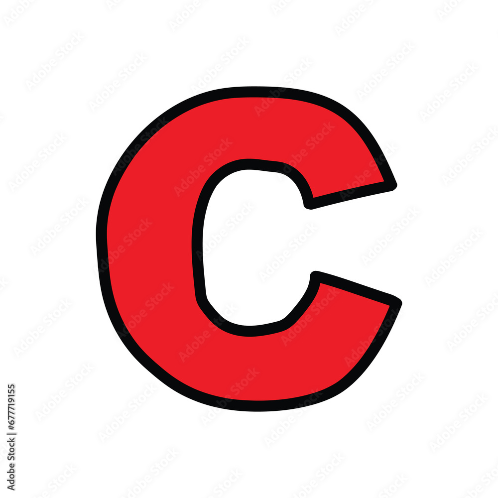 Hand-drawn cartoon doodle red letter C on a white background. Hand-drawn cartoon doodle red letter C on a white background.