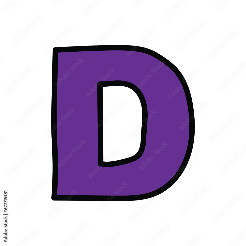 Hand-drawn cartoon doodle purple letter D on a white background. Hand-drawn cartoon doodle purple letter D on a white background.
