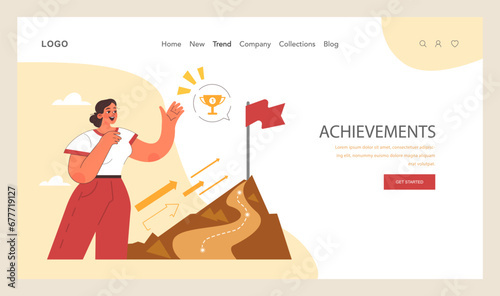 Positive psychology web banner or landing page. Positive thinking and attitude. Optimistic mindset, self acceptance and well-being. Young woman working on her mental health. Flat vector illustration