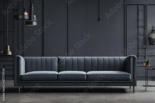 an industrial-style sofa in a monochromatic gray color palette