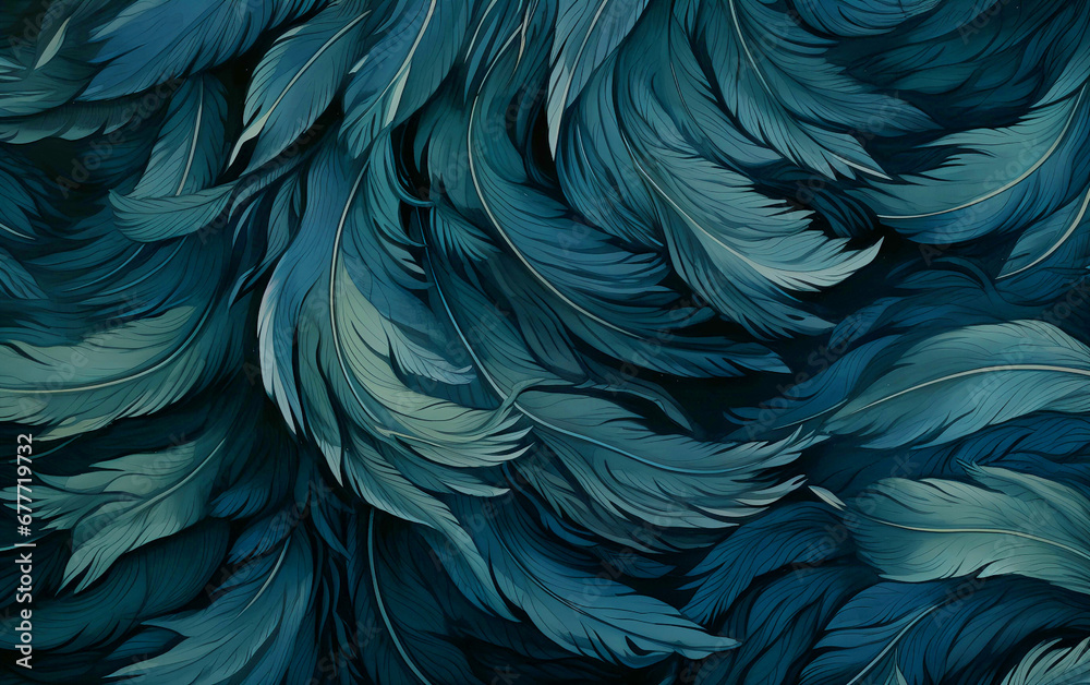 beautiful elegant green feathers illustration pattern on dark background beautiful elegant green feathers illustration pattern on dark background