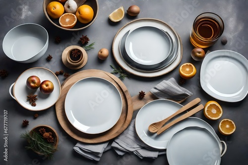 Scandinavian-style tableware with minimalist designs and neutral colors