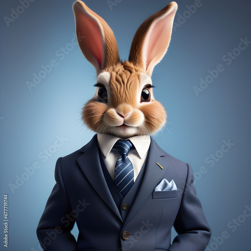 A fashion portrait of an anthropomorphic animal with an elegant modern suit and a nice tie was taken in a human form -Generative AI