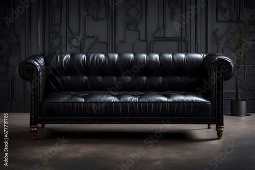 an industrial sofa with classic black leather upholstery