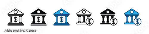 Bank icon set. Bank thin line icon. Money storage building. Savings icon symbol. Vector illustration