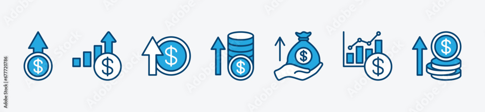 Profit growing icon set. Growth money income. Growing financial graph or chart. Financial growth arrow. Chart increase profit. Vector illustration Profit growing icon set. Growth money income. Growing financial graph or chart. Financial growth arrow. Chart increase profit. Vector illustration