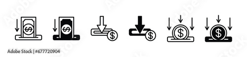 Financial deposits icon set. Deposit money. Money deposited or stored in a bank account. Vector illustration