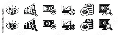Financial monitoring icon set. Financial chart surveillance or supervision icon symbol. For apps and websites. Vector illustration