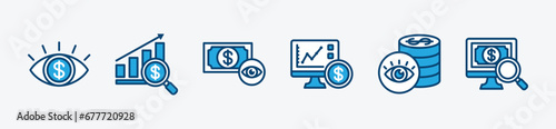 Financial monitoring icon set. Financial chart surveillance or supervision icon symbol. For apps and websites. Vector illustration