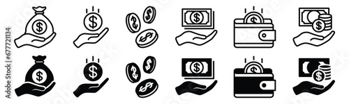 Earning line icon set. Income, money, finance, fund, donation, tips, loan, profit, and salary icon symbol. Editable stroke. Vector illustration