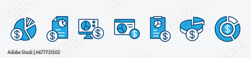 Financial percentage icon set. Percent icon sign. Pie chart, financial statistical data, database, survey, prediction, presentation, analysis. For apps and websites. Vector illustration