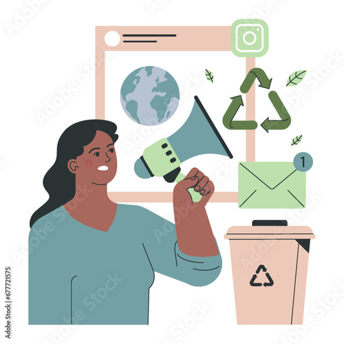 Social entrepreneurship. Business' responsibility for impact on climate and environment. Company implementing solutions for future sustainable development. Flat vector illustration