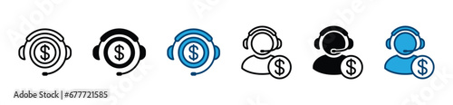 Financial support icon. Customer service and financial support. Assistance, help, operator and finance technical support. Vector illustration