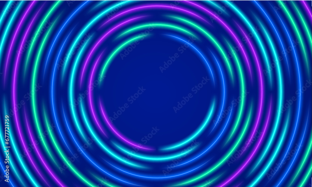 Naklejka premium Circular neon lights backdrop.